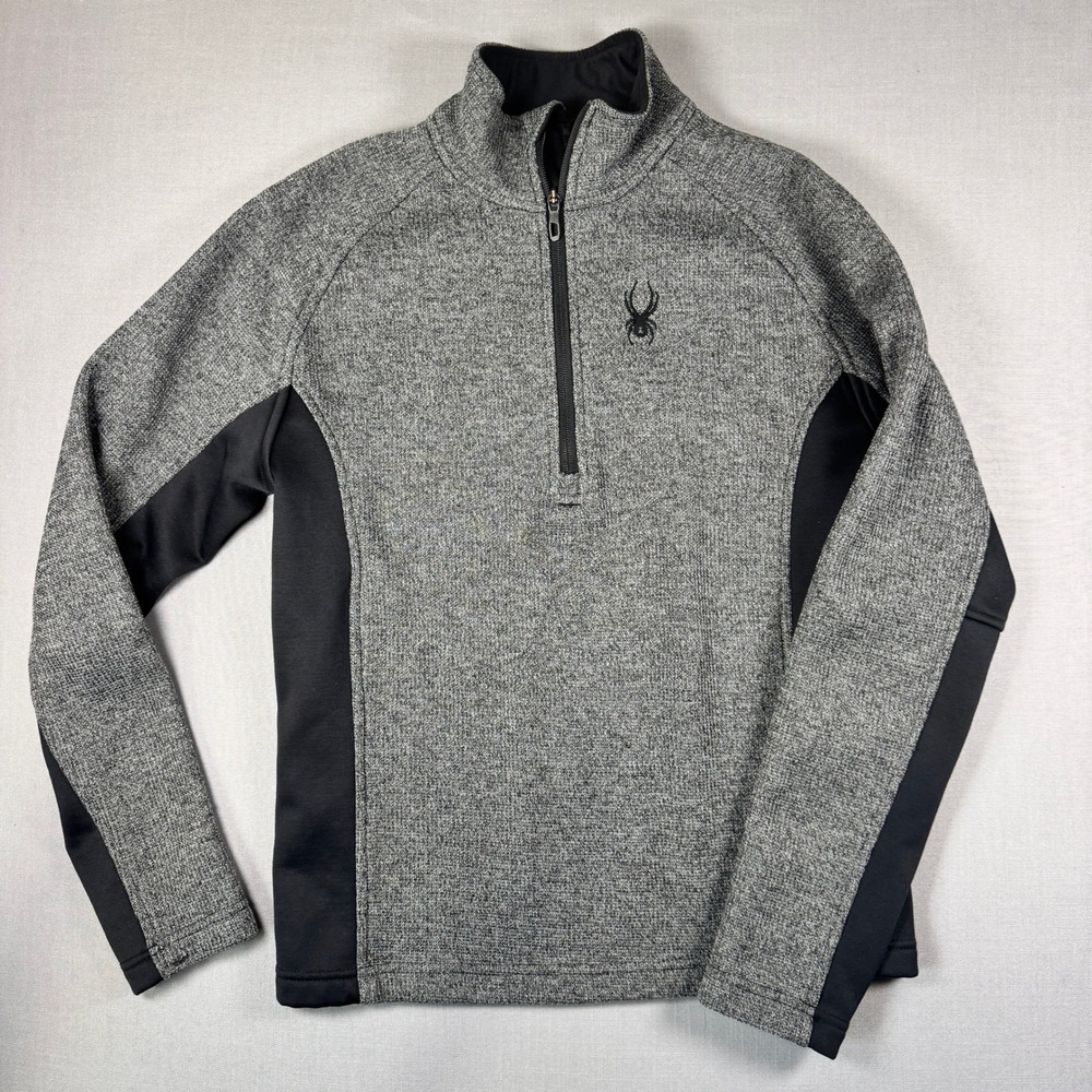 Spyder Quarter Zip Pullover Mens S Grey Black Heathered Knit Fleece 1299048